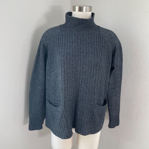 Toad & Co Womens Large Ribbed Gray Sweater Non Mulesed Lambswool Blend High Neck - Picture 1 of 12